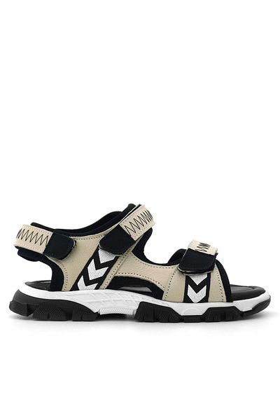 Rakerplus Genuine Leather Beige Black Velcro Boys Sandals