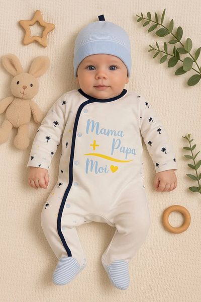 Babydonat Marine Patterned Jumpsuit with Hat for Baby Boy