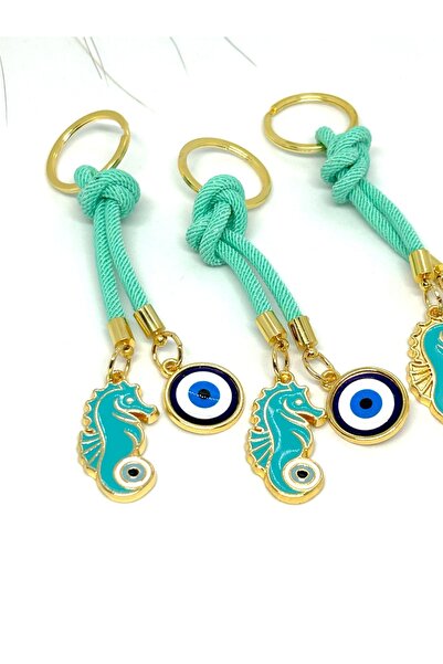 Azrua Breloc metalic cu ochi de piatră de calmar turcoaz, breloc metalic cu m...