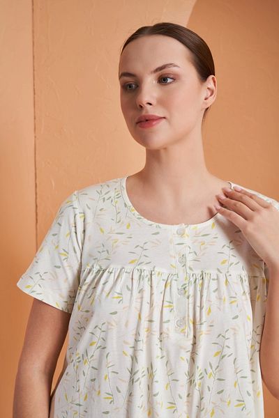PJS Women's Square Neck Short Sleeve Patterned Nightgown