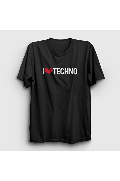 Presmono Unisex crna I Love Techno T-shirt 543290tt