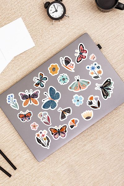 hediyenebak Butterfly Flower Spring Sticker Set |   Laptop Agenda Pc Tablet Phone Notebook Sticker Bullet Journal