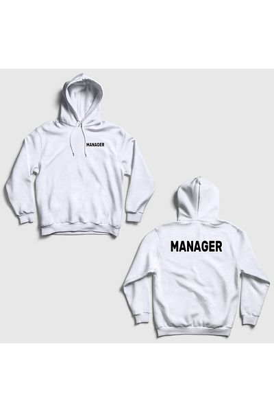 Presmono Unisex White Executive Manager Manager Φούτερ με κουκούλα με στάμπα πίσω 545889tt