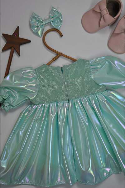 ministok Water Green Toka Aksesuarlı Kız Bebek Elbise