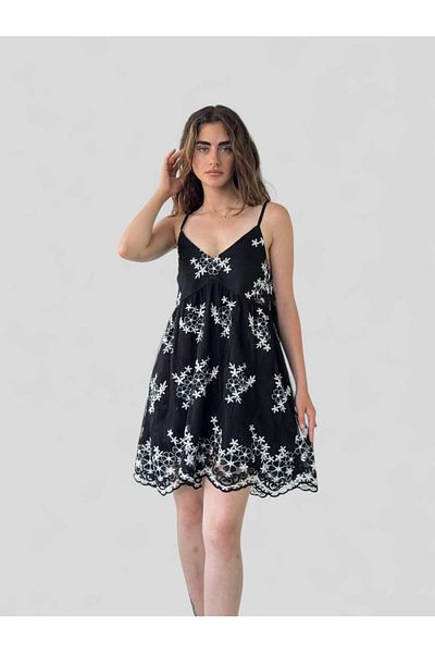 Retrobird Design June Lace Strap Mini Dress Women Black
