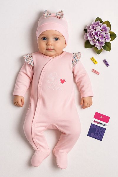 Babydonat Butterfly Patterned Jumpsuit with Shoulder Hat for Baby Girl