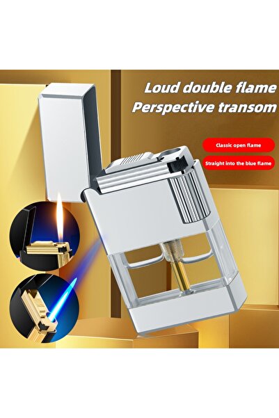 HobiShop Çift Ateşli İki Fonksiyonlu Dupnot Model Metal Rüzgarlı ve Sönmeyen Gazlı Lüx Çakmak