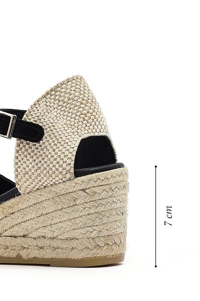 Derimod Women's Black Ankle Strap Wedge Heeled Suede Leather Espadrille Sandals 25Sfd151110