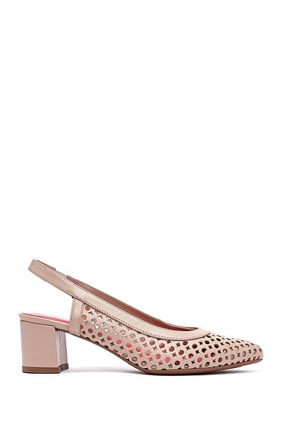 Derimod Gritti Women Beige Open Back Short Thick Heeled Leather Shoes 25Sfd110318