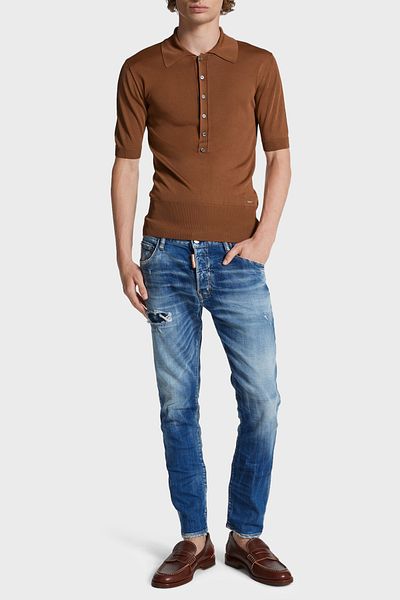 DSquared2 جينز رجالي من القطن المطاطي بقصة ضيقة وخصر عادي وضيق الساق S71LB1577 S30342 470