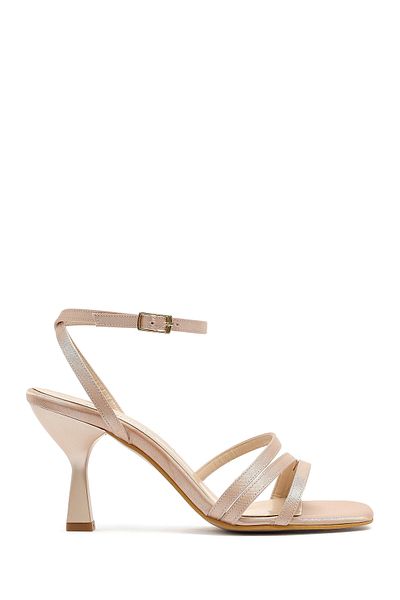 Derimod Women's Beige Ankle Strap Heeled Sandals 25Sfe39046F