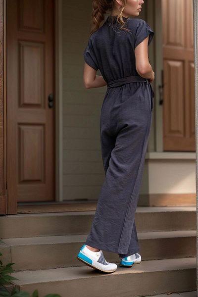 bacc Women's Black Jacket Collar Self-Belt Jumpsuit Bcbsk-25700-3405