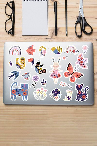 hediyenebak Butterfly Cat Flower Sticker Set |   Laptop Agenda Pc Tablet Phone Notebook Sticker Bullet Journal