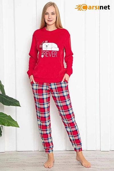 Aydoğan 25026 Women's Velvet Long Sleeve Pajama Set