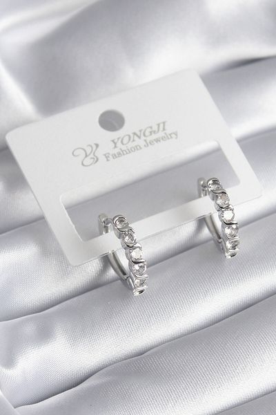 Skygo Brass Silver Color Zircon Stone Hoop Model Women's Earrings - TJ-BKP8339