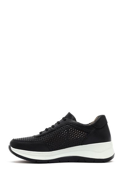 Derimod Women's Black Lace-Up Thick Sole Leather Sneaker 25Sfd501718