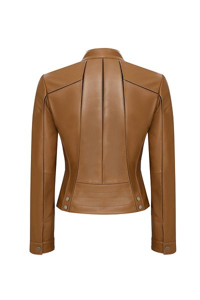 Derimod Linda Women's Camel Short Leather Jacket 25Sgd5200U4