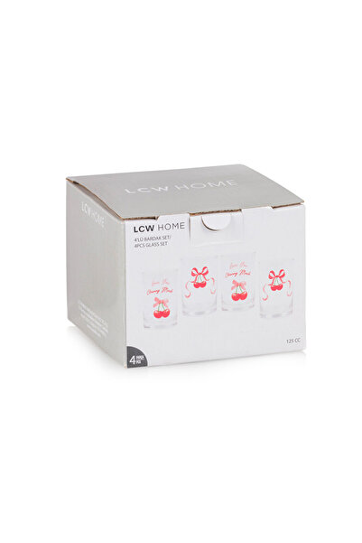LC Waikiki LCW HOME Karişik Kiraz Baskılı Cam Su Bardağı Seti 4'lü 125 ml