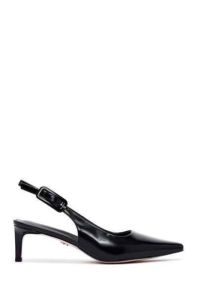 Derimod Women's Black Open Back Short Thin Heeled Leather Shoes 25Sfd494222