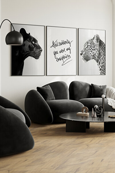 Home 3'lü Oturma Odası Duvar Dekoru, Çita, Jagar Yazılı Duvar Dekoru Yüksek Kalite Poster Çerçevesizdir