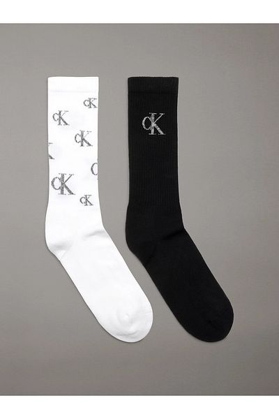 Calvin Klein Men's Ck Logo Cotton 2'Li Long Black-White Socks C701229456-001