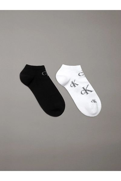 Calvin Klein Men's Cotton Low Ankle Logo Printed 2 Pack Black-White Socks C701229459-001