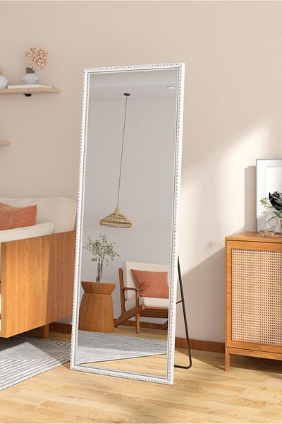 Generic Full-Length Mirror Floor Metal Mirror with Wooden Style160x50cm White/Silver