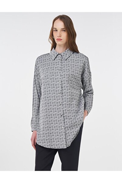 Kayra Soyut Desen Basic Tunik Gri