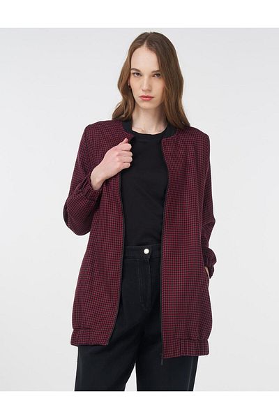 KYR Houndstooth Pattern Basic Jacket Black-Claret Red