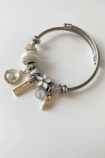 SilverStone White Sea Shell Steel Charm Bracelet