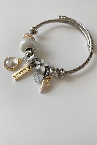 SilverStone White Sea Shell Steel Charm Bracelet
