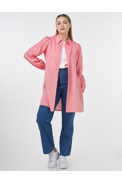 Kayra Patterned Cotton Tunic Coral