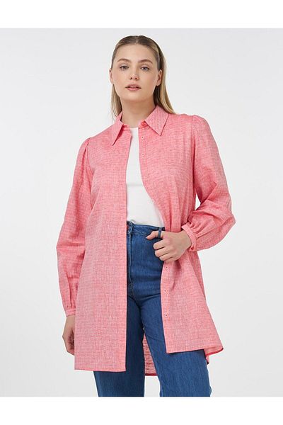 Kayra Patterned Cotton Tunic Coral