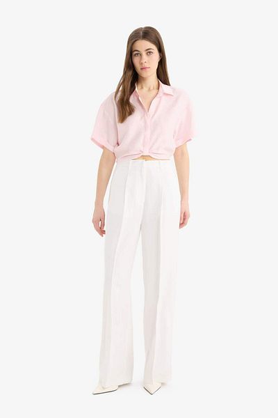 DeFacto Πουκάμισο γιακά Crop Linen Look Κοντομάνικη Μπλούζα C7799ax25sp