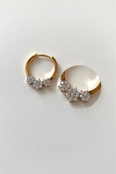 SilverStone Tiny Xuping Hoop Earrings with Flower Stone