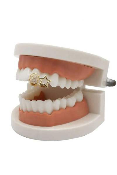Zümrütoyuncakstore Y2k Hip-Hop Punk Style Gold Yıldızlı ve Taşlı İkili Tooth ...
