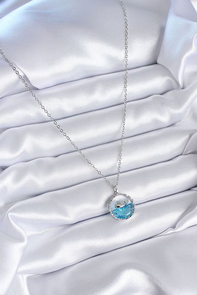 Skygo 316L Whale Model Women's Necklace with Blue Crystal Stones - Tj-Bko7765