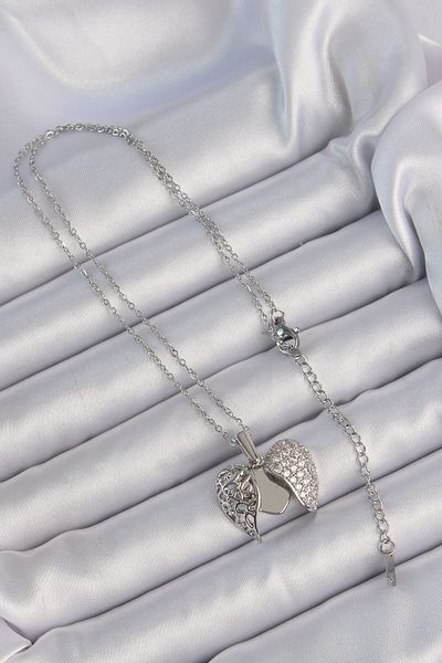 Skygo 316L Steel Chain Silver Color Zircon Stone Motif Opened Heart Necklace - Tj-Bko9178