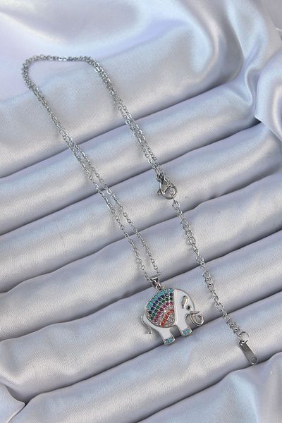 Skygo 316L Steel Chain Silver Color Enamel Colorful Zircon Stone Elephant Necklace - Tj-Bko9152