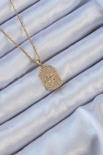 Skygo 316L Steel Chain Gold Color Zircon Cubic Zirconia Pole Star Vintage Necklace - Tj-Bko9123