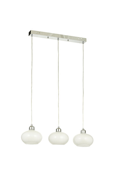 Avizemoda Vanna 3 lü Yemek Masası Üstü Beyaz Camlı Modern Sarkıt Avize - (Krom Kaplama)