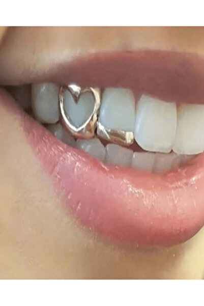 La Saade Y2k Hip Hop Gümüş Rengi Kalpli İkili Tooth Grillz Gems Diş Taşı Aksesuarı
