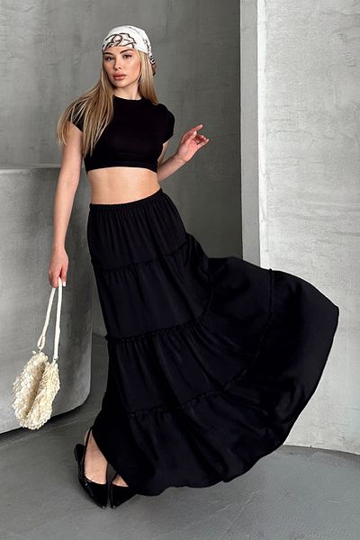 TrendParis Basic Lined Pleated Women's Long Skirt Black