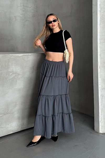 TrendParis Basic Lined Pleated Women's Long Skirt Black