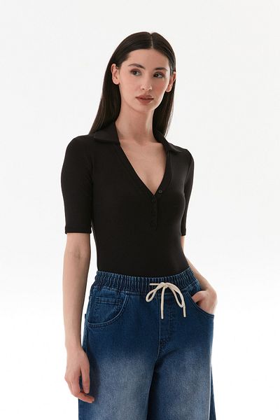 Fulla Moda Basic Polo Neck Lycra Modal Body with Snap Fasteners