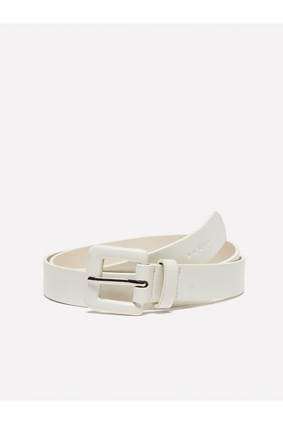 Sisley Women's White Same Color Coated Buckle Eco-Leather Belt