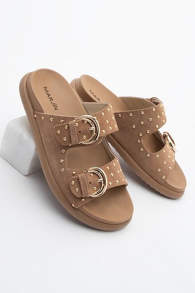 Marjin Dámske denné papuče Lipaz Camel Suede s prackou z pravej kože