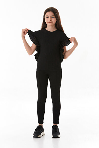 Fulla Moda Κοριτσίστικο κορμάκι με ριμπ πλαϊνά βολάν