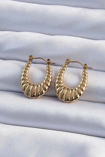 Skygo 316L Steel Gold Color Curved Diamond Cut Women's Earrings - Tj-Bkp9488