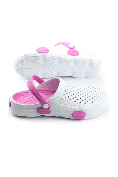 CRACOS Garden Clogs for Women, White with Pink, Size 39, With Holes for Air Circulation, 25 Cm